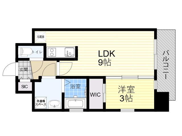 ATTIRANT西三国(1LDK/13階)の間取り写真