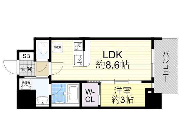 セレニテ新大阪グランデ シュッド(1LDK/9階)の間取り写真