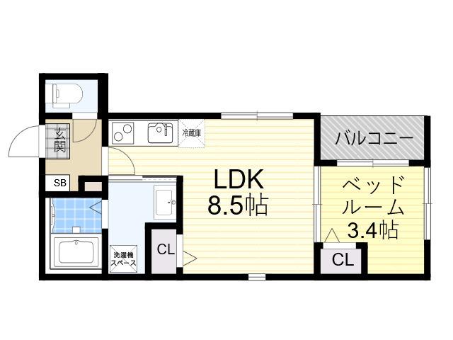 ハーモニーテラス野里4(1LDK/1階)の間取り写真