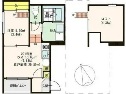 グランハイツ姫島(1DK/2階)の間取り写真