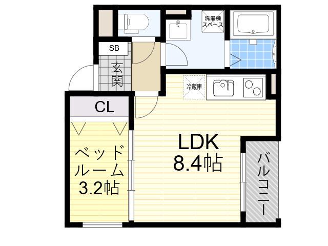 REGIES姫里(1LDK/3階)の間取り写真
