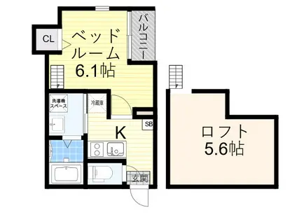スカイフラット姫島(1K/2階)の間取り写真