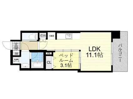 コンフォリア・リヴ東三国駅前ソルテラス(1LDK/7階)の間取り写真