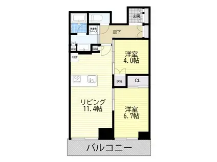 ジオタワー大阪十三(2LDK/4階)の間取り写真