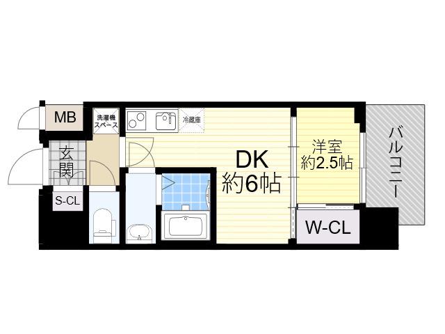 プレリスNEO大阪十三エルヴィオン(1DK/2階)の間取り写真
