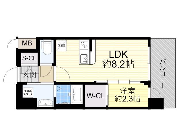 プレリスNEO大阪十三エルヴィオン(1LDK/8階)の間取り写真