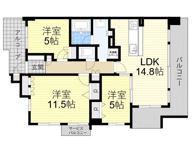 リーフクリエイトフィールシティ(3LDK/8階)の間取り写真