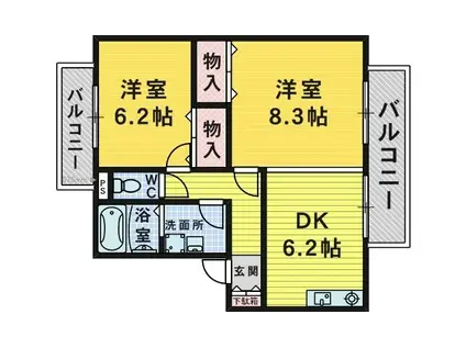 コンクオーレ香ヶ丘A棟(2DK/1階)の間取り写真