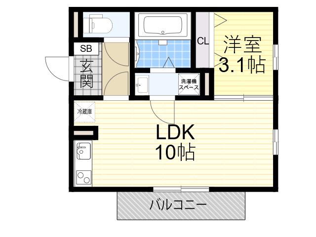 アクシス北野田(1LDK/2階)の間取り写真