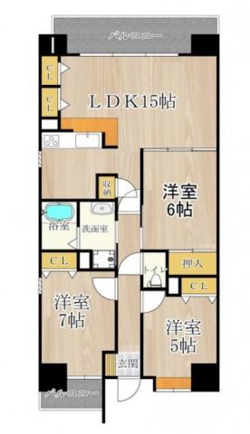 東部市場前レジデンス(3LDK/2階)の間取り写真