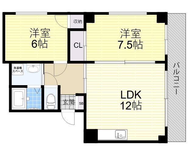 エレガンス真田山(2LDK/4階)の間取り写真