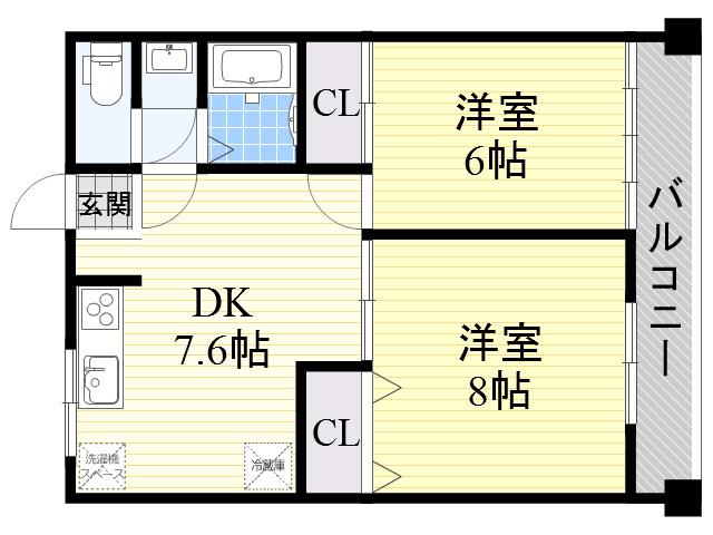 オークハイツ(2DK/4階)の間取り写真