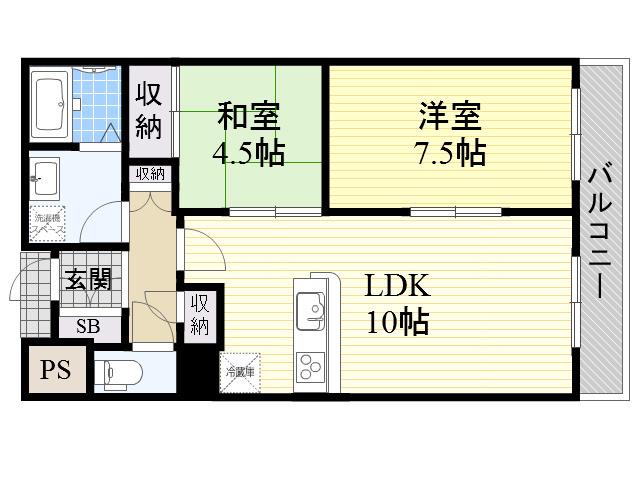 ぷりんすマンション(2LDK/4階)の間取り写真