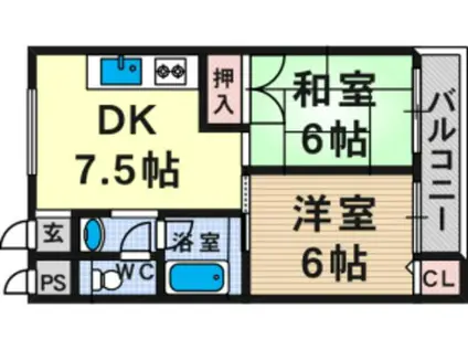 和光ハイツ(2DK/5階)の間取り写真
