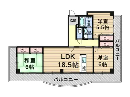 昭和グランドハイツ阿倍野(3LDK/2階)の間取り写真