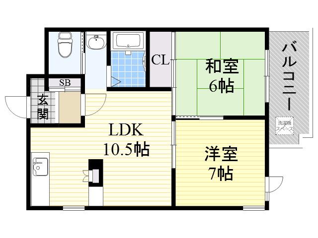 サンプラザ今里1番館(2LDK/2階)の間取り写真
