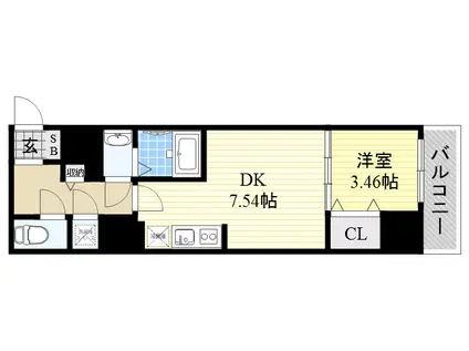 大阪 PRESTIGE ACCOMMODATION(1DK/7階)の間取り写真