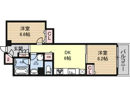 ニューシティアパートメンツ上町台(2DK/10階)の間取り写真