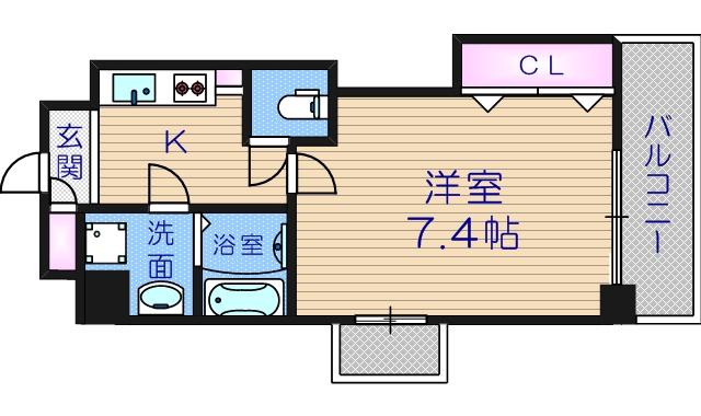 ラグゼ西田辺(1K/2階)の間取り写真