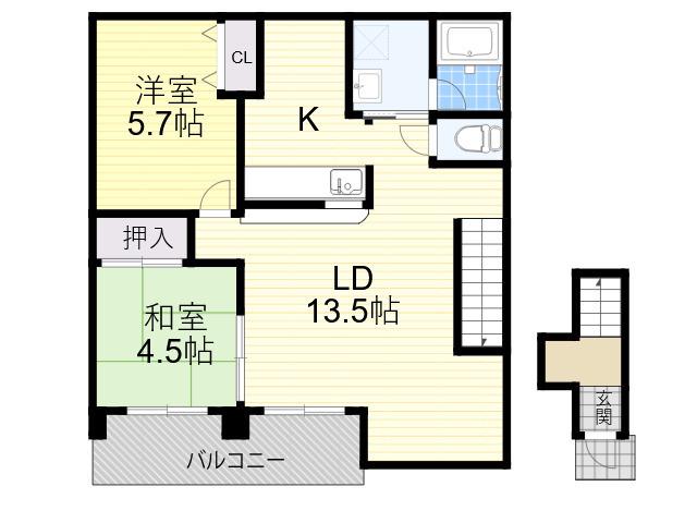 バンブーコートⅠ番館(2LDK/2階)の間取り写真