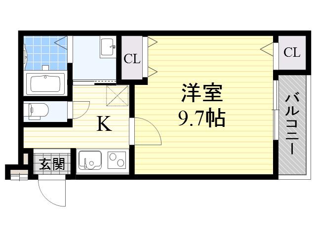 フジパレス今川Ⅵ番館(1K/3階)の間取り写真