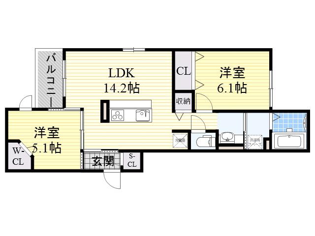 ヴィエン南田辺(2LDK/3階)の間取り写真