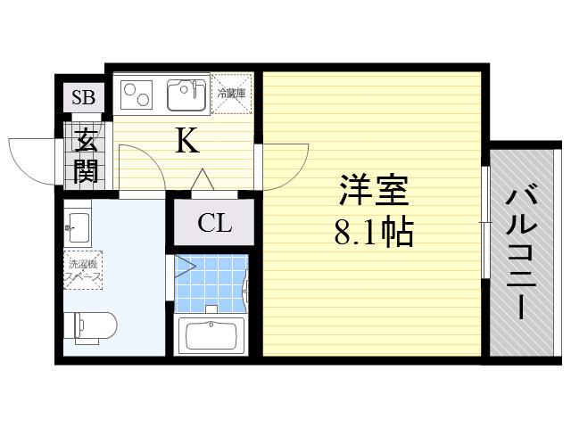 カルミア鶴橋(1K/2階)の間取り写真