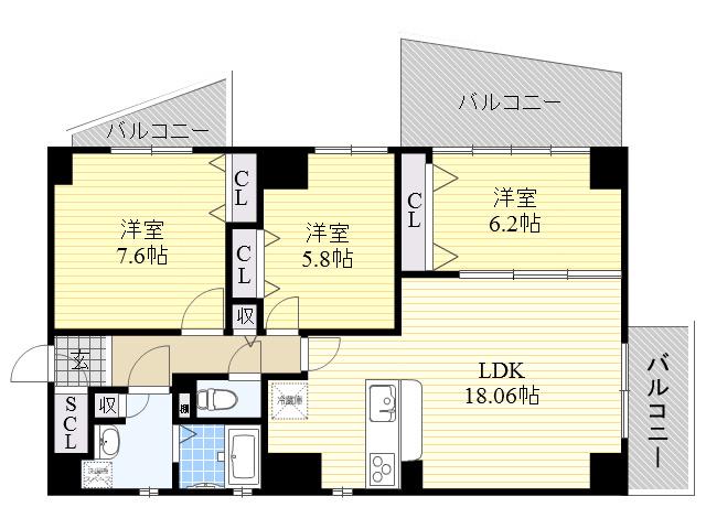 プラスヴァンドームイースト(3LDK/9階)の間取り写真