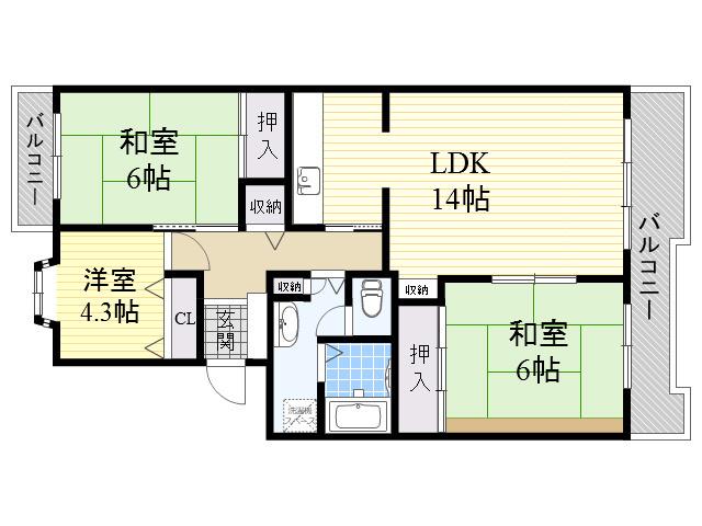 VARIUS長居東(3LDK/3階)の間取り写真