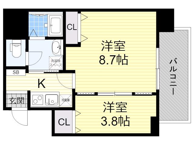 ヴィラ・セレーノ玉造本町(2K/4階)の間取り写真