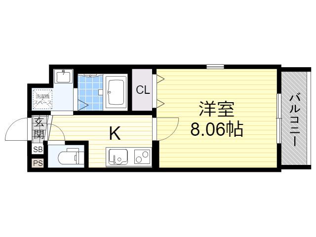 ウエストコクーン阿倍野(1K/3階)の間取り写真