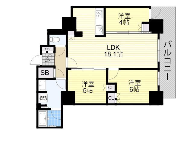 リバーガーデンタワー上町台筆ヶ崎(3LDK/16階)の間取り写真