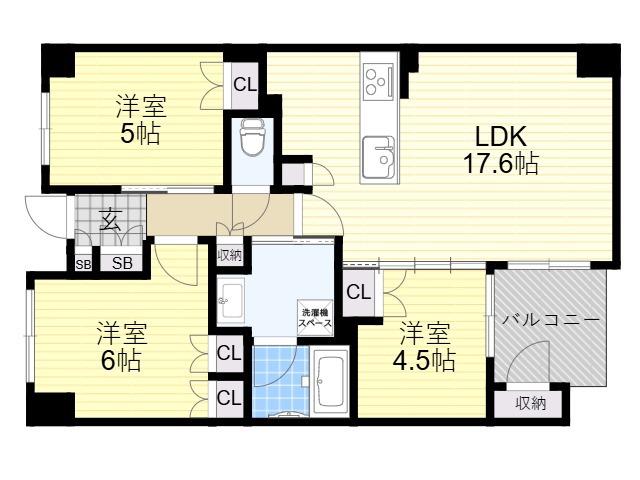 リバーガーデン四天王寺(3LDK/14階)の間取り写真