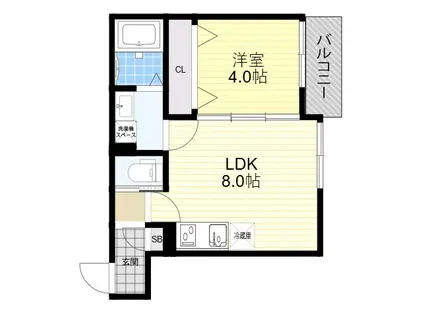 セレニティ勝山北(1LDK/2階)の間取り写真