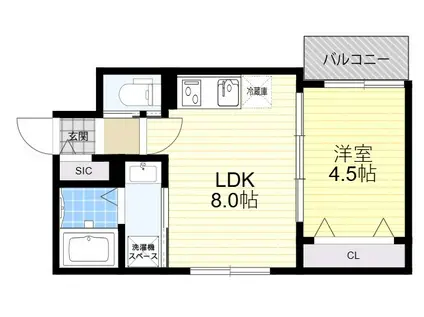 セレニティ勝山北(1LDK/2階)の間取り写真