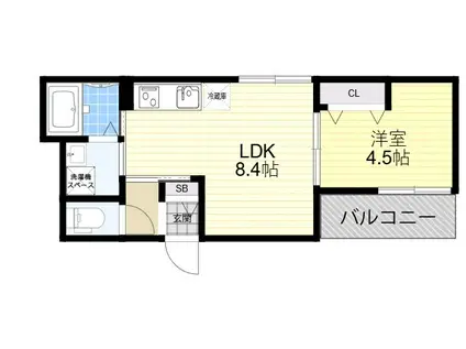 セレニティ勝山北(1LDK/2階)の間取り写真