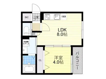 セレニティ勝山北(1LDK/2階)の間取り写真