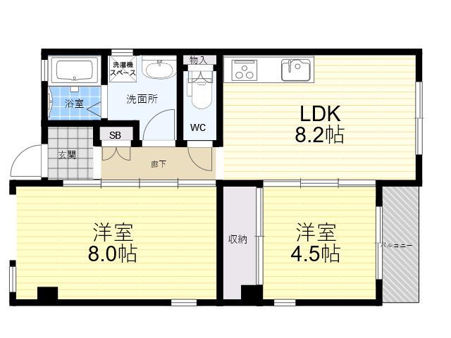 ピュアティ武庫之荘2(2LDK/2階)の間取り写真