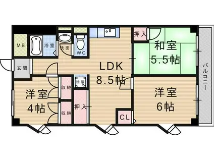 メゾンマルミ武庫之荘(3LDK/3階)の間取り写真