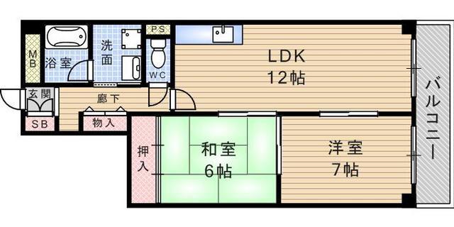 グランドゥール武庫之荘(2LDK/3階)の間取り写真