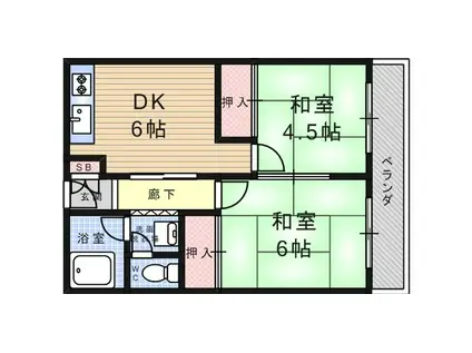 西武庫松崎マンション(2DK/1階)の間取り写真