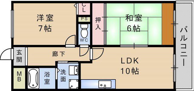 AURORACOURT武庫之荘(2LDK/7階)の間取り写真