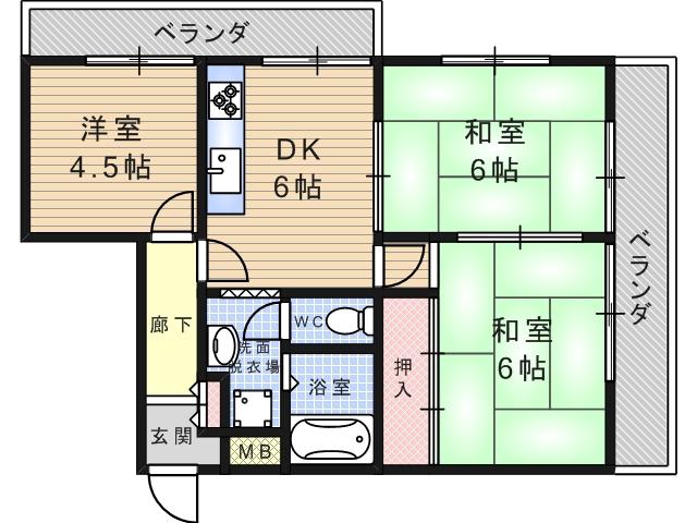 JP武庫之荘レジデンス(3DK/2階)の間取り写真