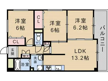 阪急神戸本線 武庫之荘駅 徒歩7分 6階建 築32年(3LDK/2階)の間取り写真