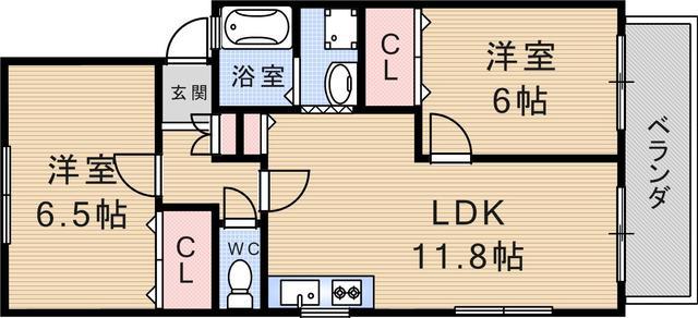 ラピュタ武庫之荘(2LDK/2階)の間取り写真