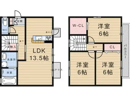 武庫JIN D棟(3LDK/1階)の間取り写真