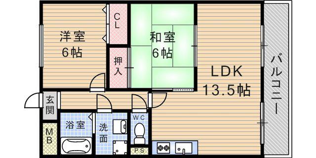 メゾンデール富松(2LDK/3階)の間取り写真
