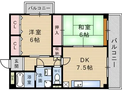グレイスコート武庫之荘(2DK/3階)の間取り写真