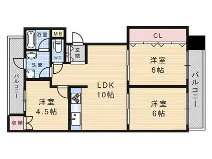 カサベラ武庫之荘(3LDK/4階)の間取り写真