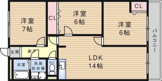 シャトー塚口(3LDK/4階)の間取り写真